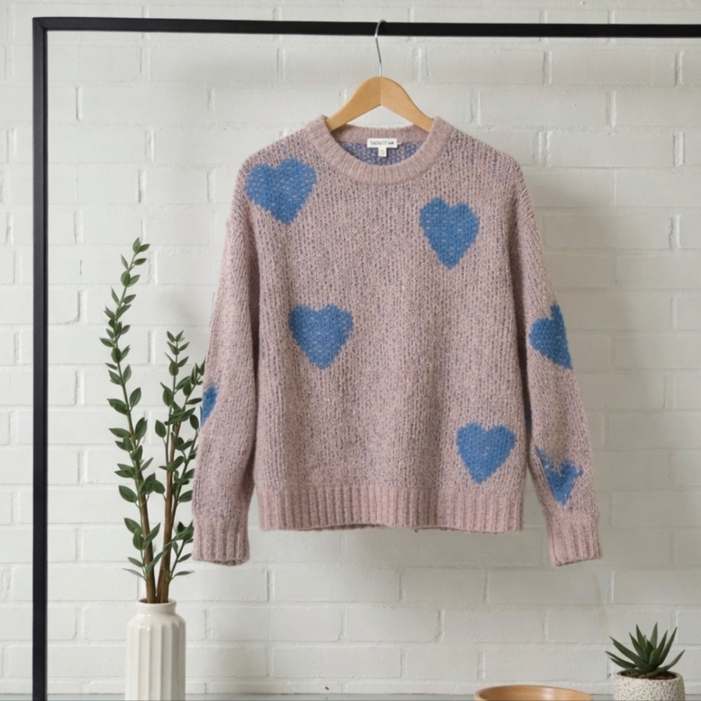 Toad & Co Wool Blue Heart Patterned Sweater Cotati Dolman Sweater  Women's Med